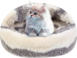 Cute Artificial Pet Nest Durable, Anti-slip, Washable Round Doughnut Cat Bed With A Cover, Artificial Fur Cuddle Round Comfortable Self-heating Pet Bed, Suitable For Indoor Pet Cats And Dogs Suitable