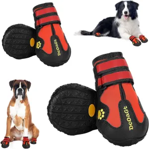 DcOaGt Dog Boots Waterproof Dog Shoes for Small Medium Large Puppy with Reflective Straps Anti-Slip Sole,Paw Protector Dog Booties for Hot Pavement Winter Snow Rain Hiking 4PCS Red