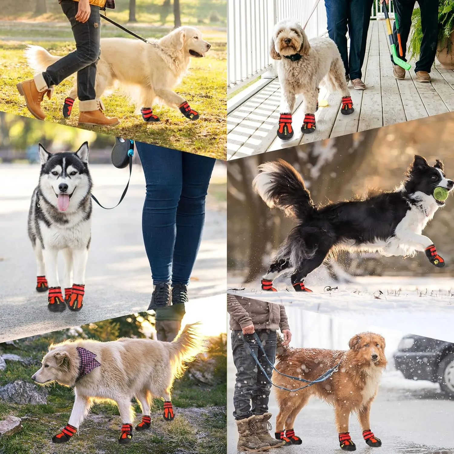 DcOaGt Dog Boots Waterproof Dog Shoes for Small Medium Large Puppy with Reflective Straps Anti-Slip Sole,Paw Protector Dog Booties for Hot Pavement Winter Snow Rain Hiking 4PCS Red