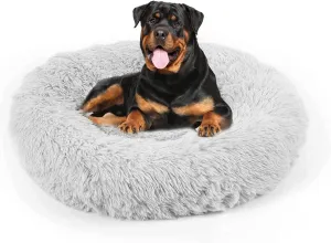 Dog Bed, Cat Calming Bed, Faux Fur Pillow Pet Donut Cuddler Round Plush Bed for Large Medium Small Dogs and Cats