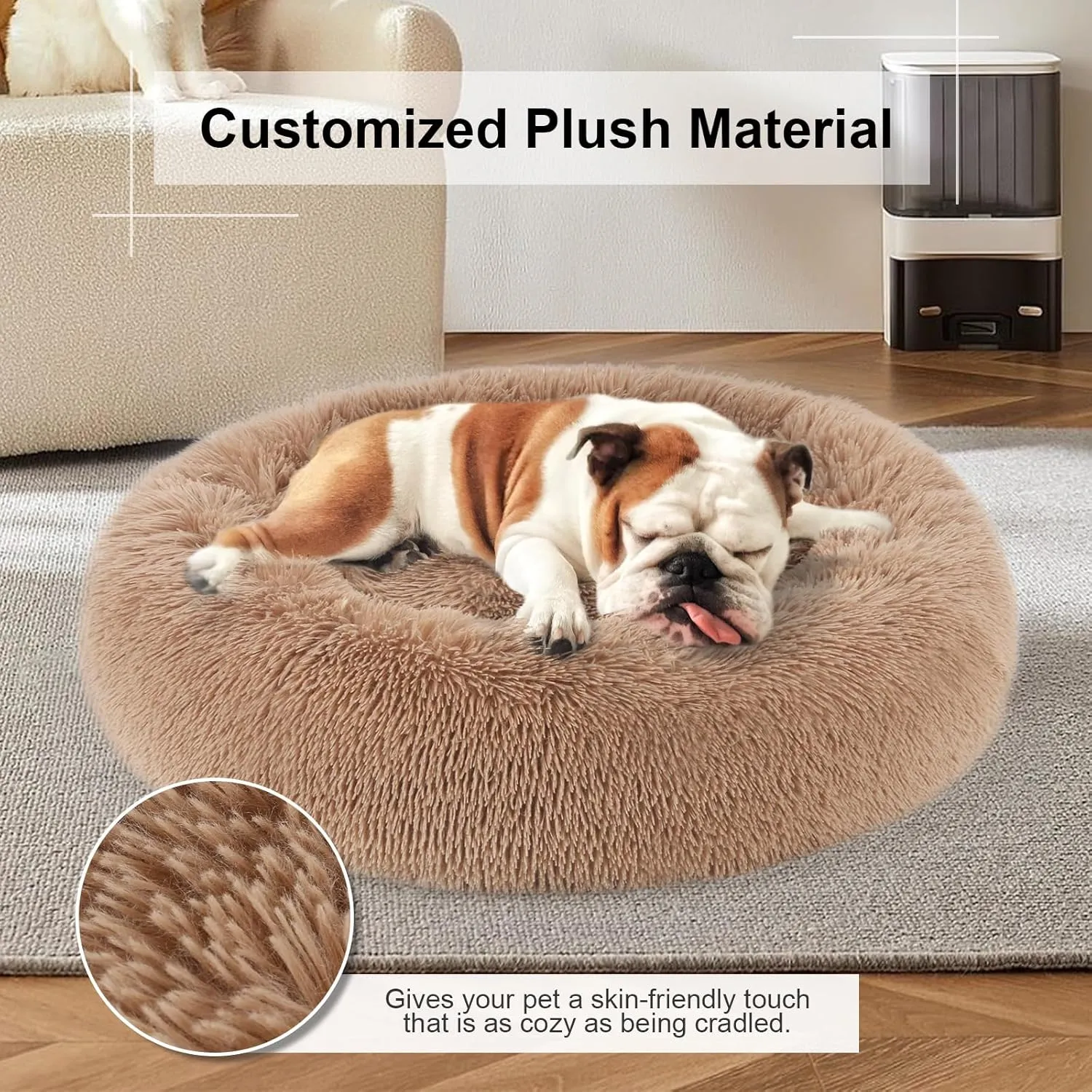 Dog Bed, Cat Calming Bed, Faux Fur Pillow Pet Donut Cuddler Round Plush Bed for Large Medium Small Dogs and Cats