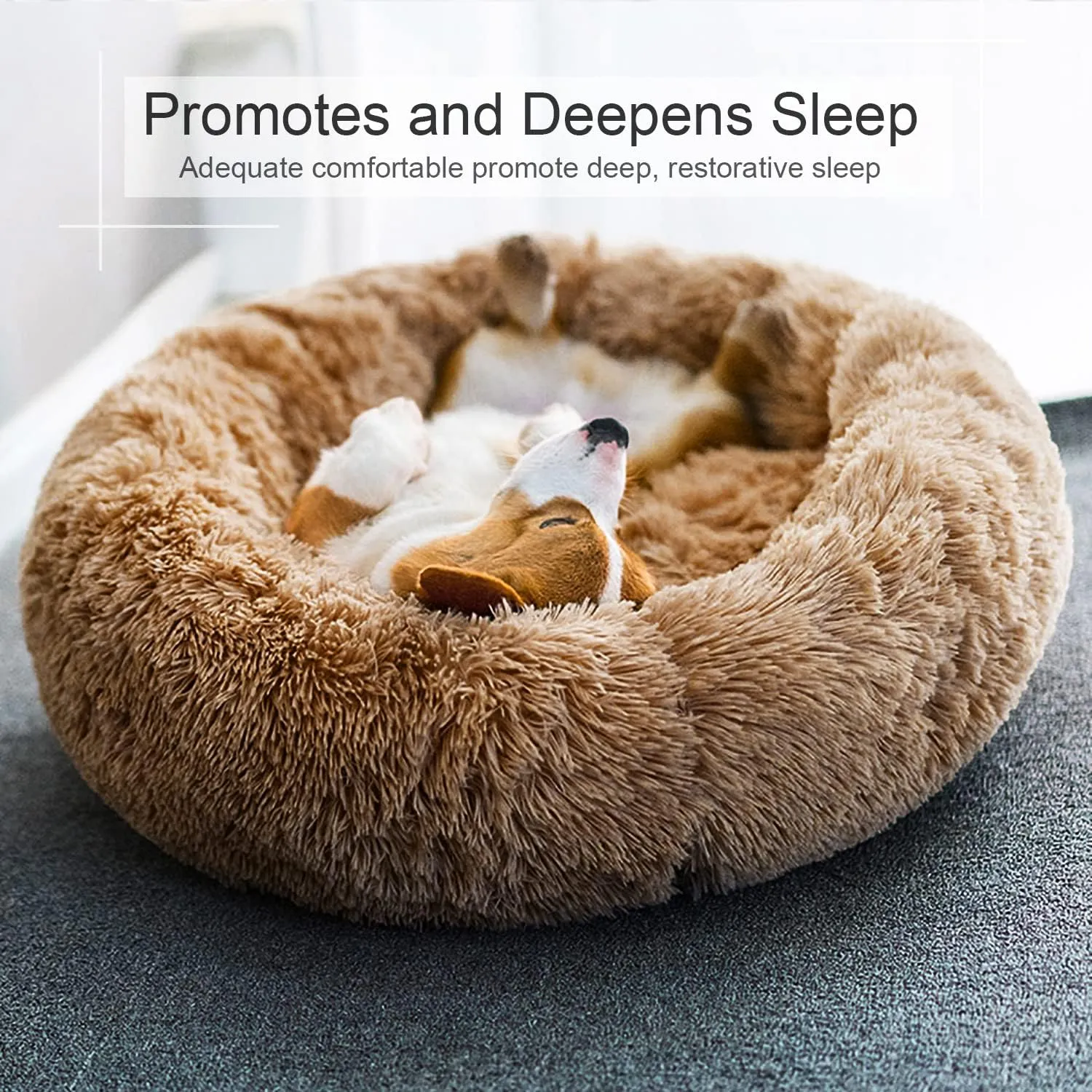 Dog Bed, Cat Calming Bed, Faux Fur Pillow Pet Donut Cuddler Round Plush Bed for Large Medium Small Dogs and Cats