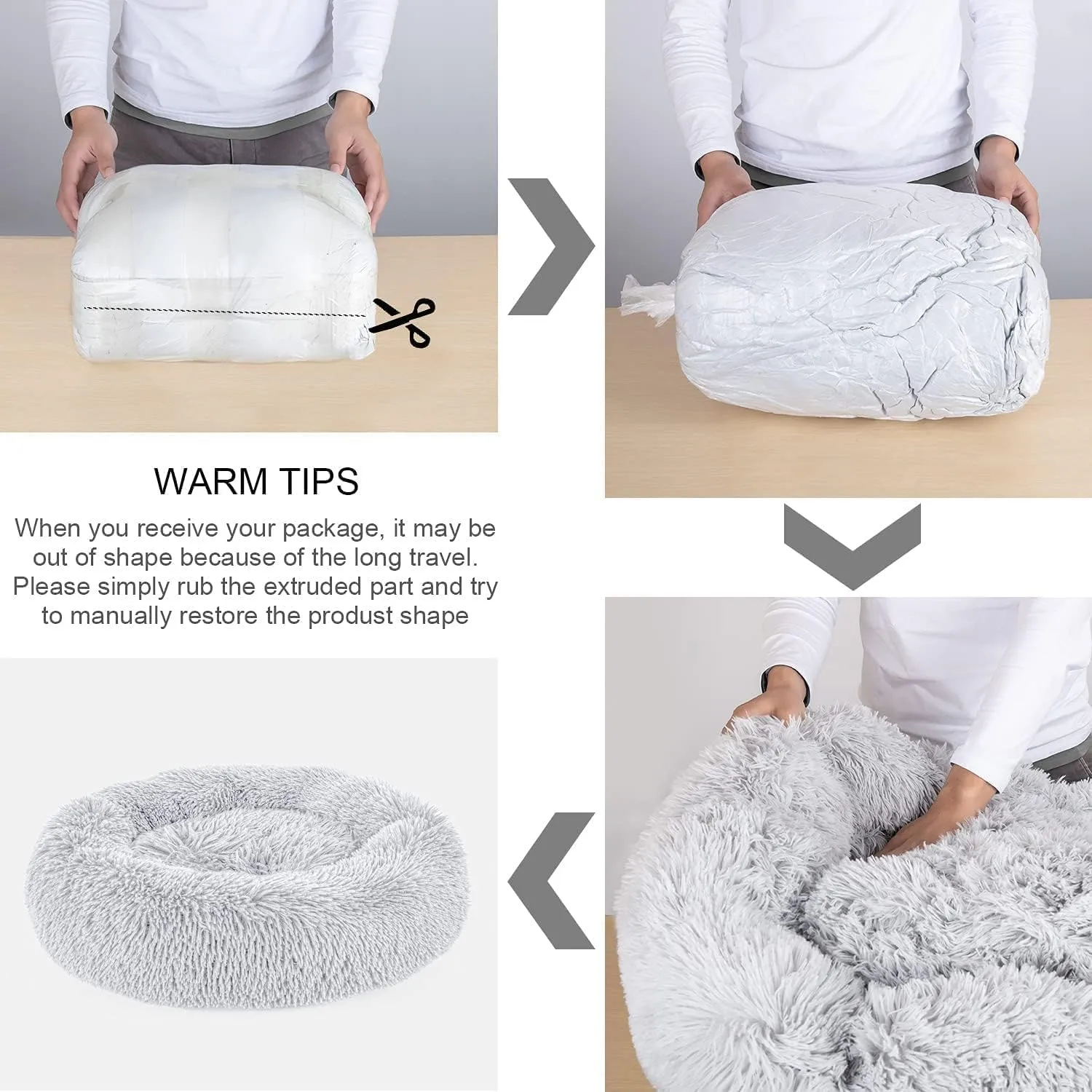 Dog Bed, Cat Calming Bed, Faux Fur Pillow Pet Donut Cuddler Round Plush Bed for Large Medium Small Dogs and Cats
