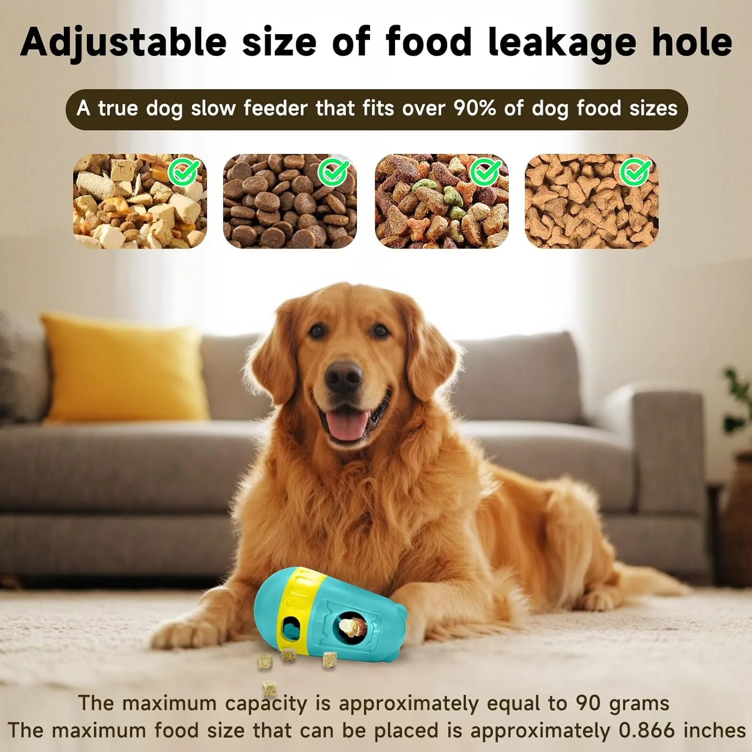 Dog Bully Stick Holder Safety Device and Adjustable Treat Dispensing Ball Food Dispenser Tough Slow Feeder Puppy Enrichment Training Toy Pet Interactive Chase Toys for Dogs (Green)