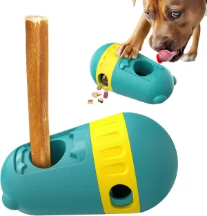Dog Bully Stick Holder Safety Device and Adjustable Treat Dispensing Ball Food Dispenser Tough Slow Feeder Puppy Enrichment Training Toy Pet Interactive Chase Toys for Dogs (Green)