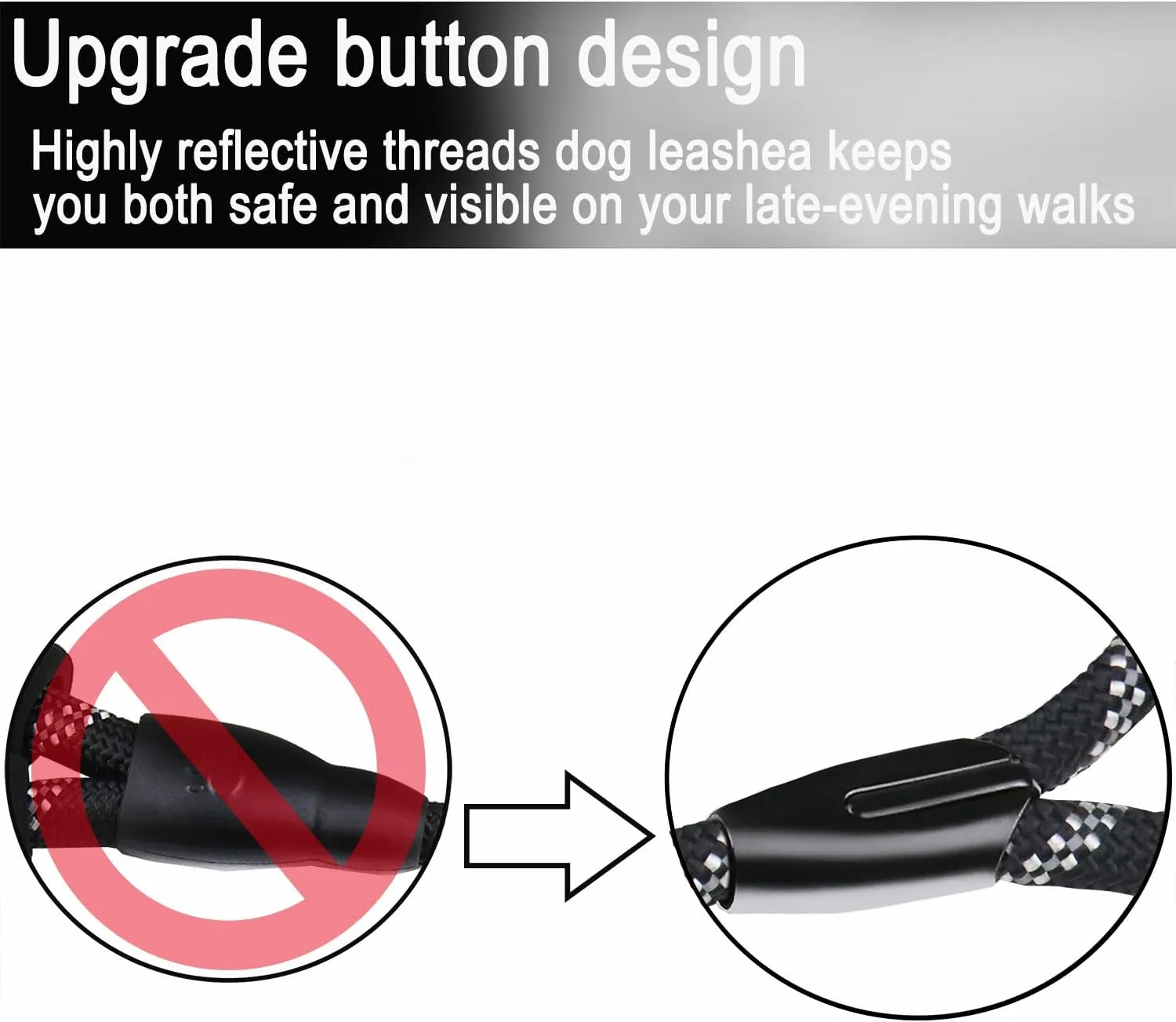 Dog Leash, 6 FT Heavy Duty Dog Leashes, Durable Premium Quality Strong Rope Slip Leash with Comfortable Padded Handle and Highly Reflective Threads for Small Medium and Large Dogs, (Black)