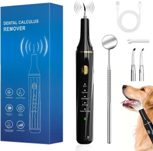 Dog Plaque and Tartar Remover, Plaque Remover for Teeth with LED Light, 5 Modes Dog Tartar Remover for Teeth 4 Set, Low Noise Ultrasonic Tooth Cleaning Kit Tool for Dogs and Cats Black