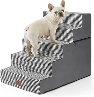 Dog Stairs for Small Dogs, 5 Tier Removable Wider Pet Stairs for Couch and Bed, 23.6" H Non-Slip Dog Steps for Puppies and Old Cats with Support Board, 29.5x19.7x23.6 inch, White Black