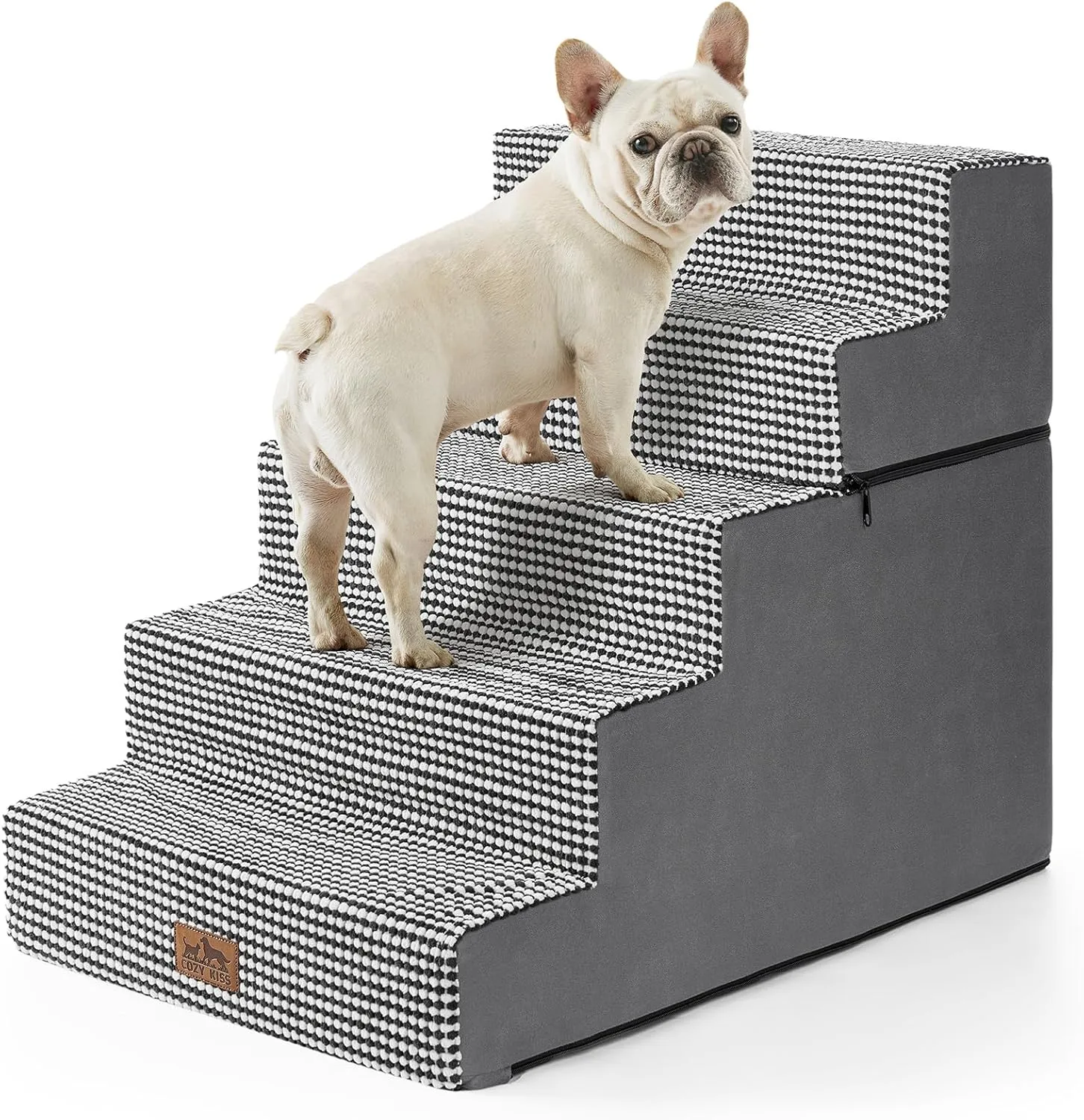 Dog Stairs for Small Dogs, 5 Tier Removable Wider Pet Stairs for Couch and Bed, 23.6" H Non-Slip Dog Steps for Puppies and Old Cats with Support Board, 29.5x19.7x23.6 inch, White Black