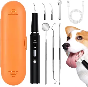 Dog Tartar Remover, Plaque Remover, Teeth Cleaning Kit for Dog with LED Light and Storage Box, Safe for Pet, Black