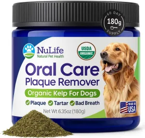 Dog Teeth Cleaning Powder, Dog Plaque and Tartar Remover, Bad Breath Treatment for Dogs with USDA Organic Sea Kelp Powder, Dog Dental Care Made Easy, for All Ages, 6oz