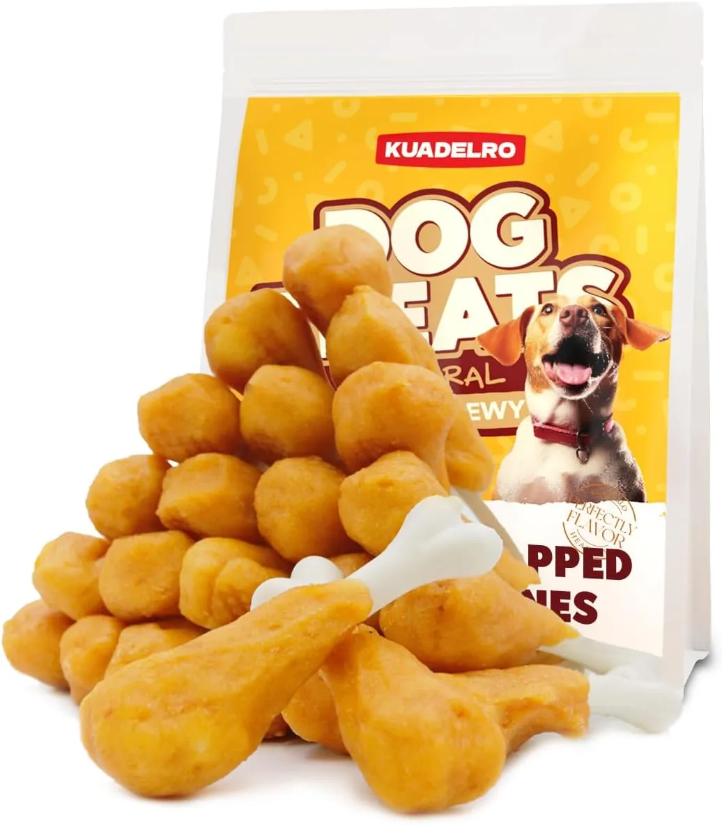 Dog Treats, Chicken Wrapped Calcium Bones Rawhide-Free Grain-Free Dog Training Treats Teeth Cleaning Chews Long-Lasting Snacks for Medium and Large Breed 10.54oz