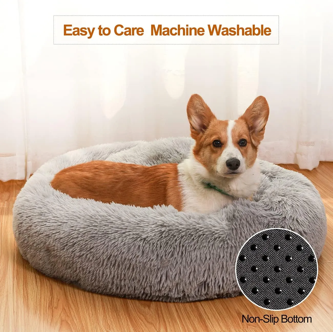Donut Dog Beds for Medium Dogs,Washable Large Dog Bed Calming Cuddler,Fluffy Round Pet Bed,Faux Fur Small Cat Bed.