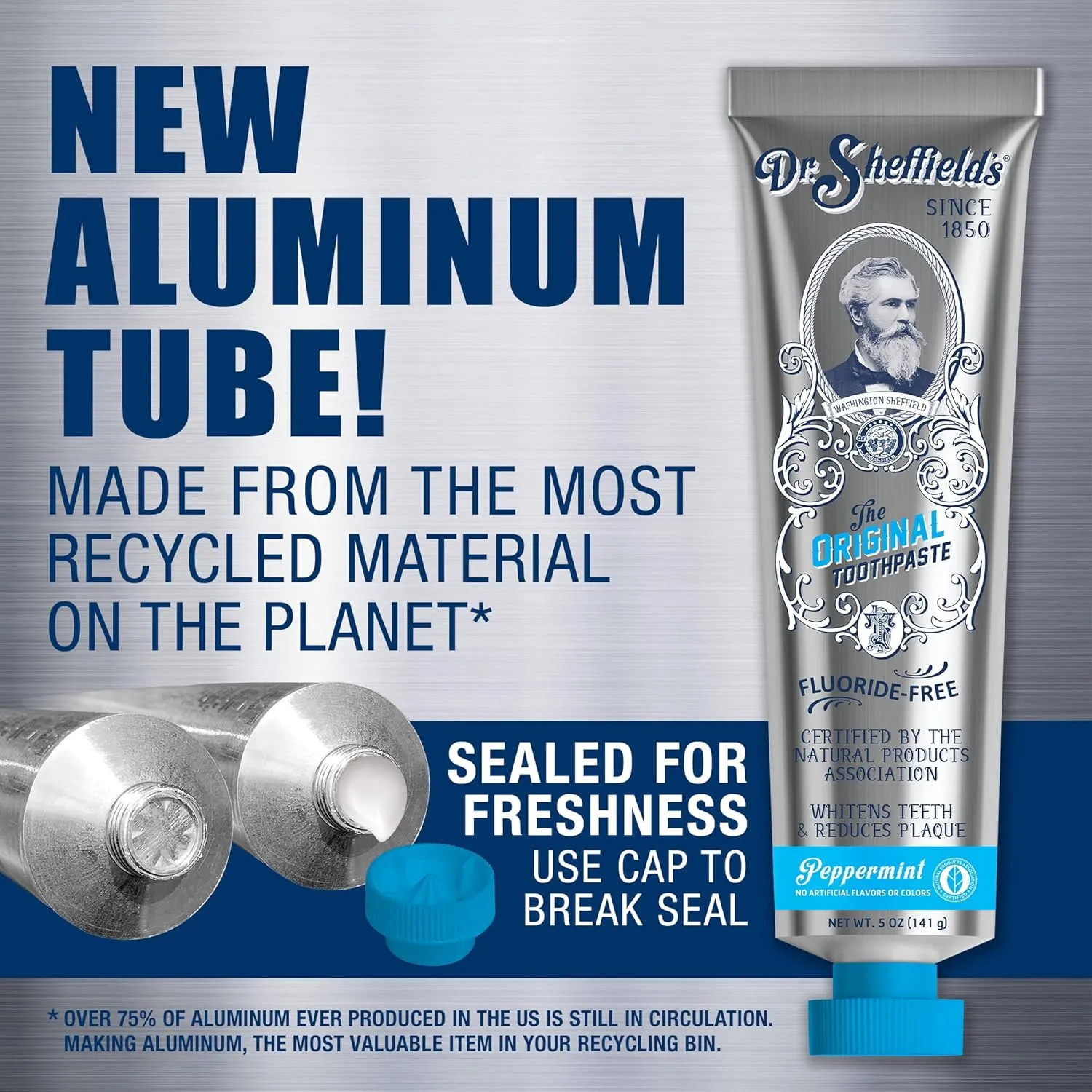 Dr. Sheffields Certified Natural Toothpaste (Peppermint) - Great Tasting, Fluoride Free Toothpaste/Freshen Your Breath, Whiten Your Teeth, Reduce Plaque (2-Pack)