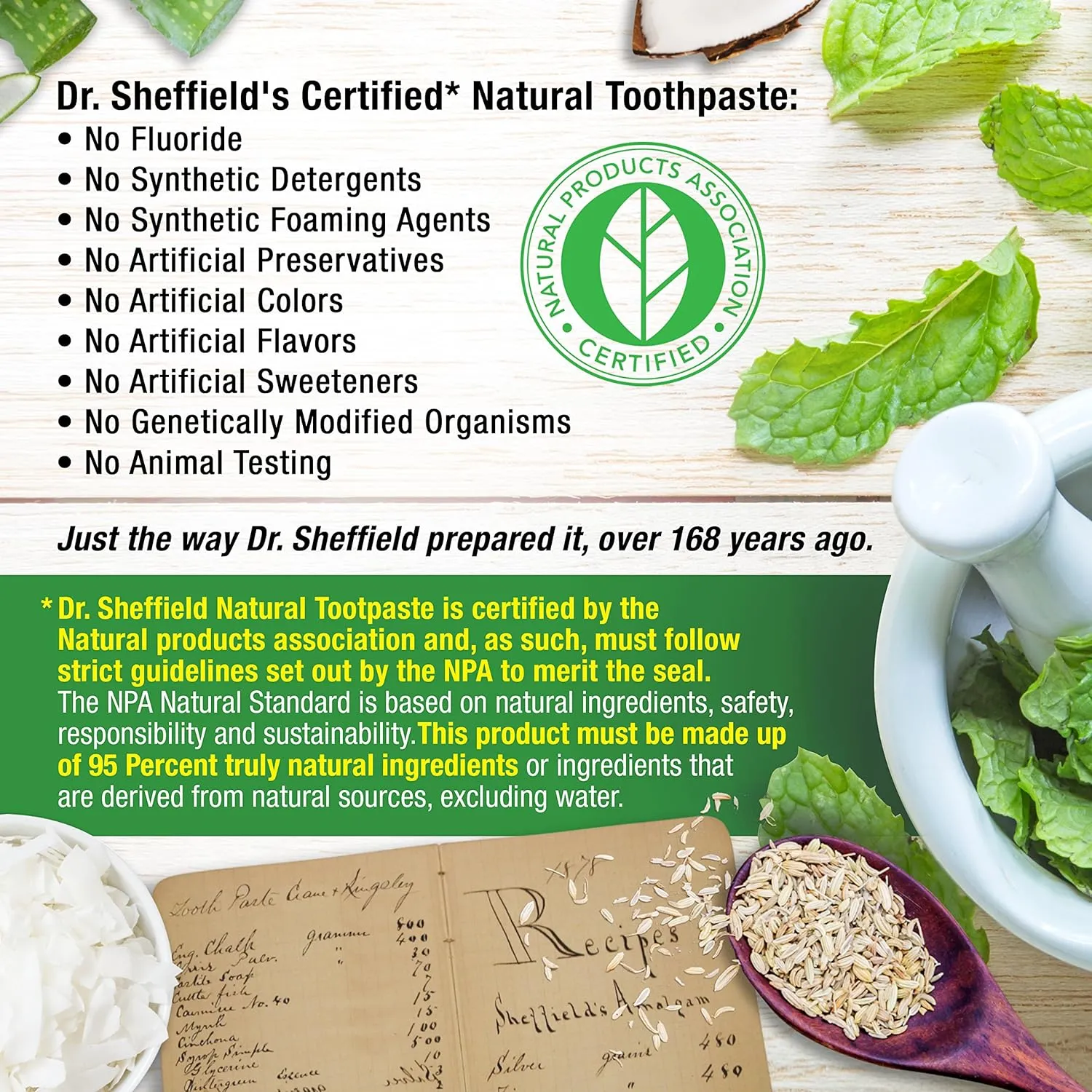Dr. Sheffields Certified Natural Toothpaste (Peppermint) - Great Tasting, Fluoride Free Toothpaste/Freshen Your Breath, Whiten Your Teeth, Reduce Plaque (2-Pack)