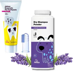 Dry Shampoo Powder for Dogs and Pet Toothpaste Bundle