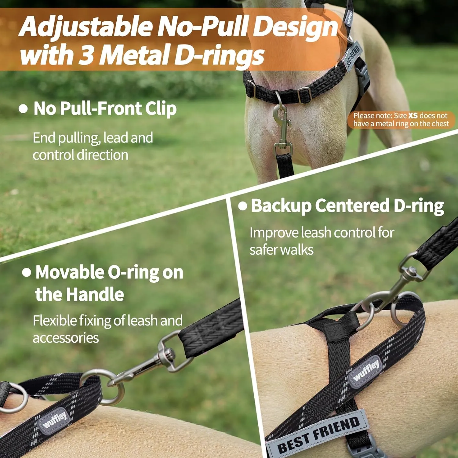 Easy Walk Dog Harness and Leash Set, Freedom No Pull Harness with 2 Patches,Escape Proof/Quick Fit to Adjust Dog Vest Harness,Easy for Training Walking for Small,Medium & Large Dogs(Black,M)