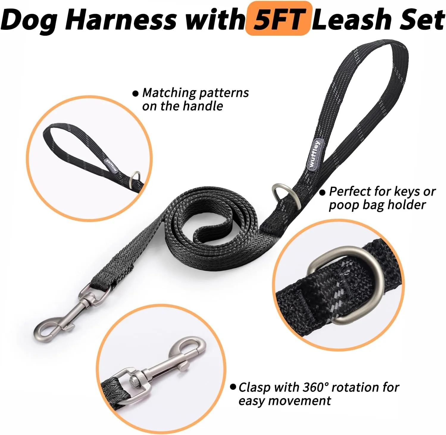 Easy Walk Dog Harness and Leash Set, Freedom No Pull Harness with 2 Patches,Escape Proof/Quick Fit to Adjust Dog Vest Harness,Easy for Training Walking for Small,Medium & Large Dogs(Black,M)