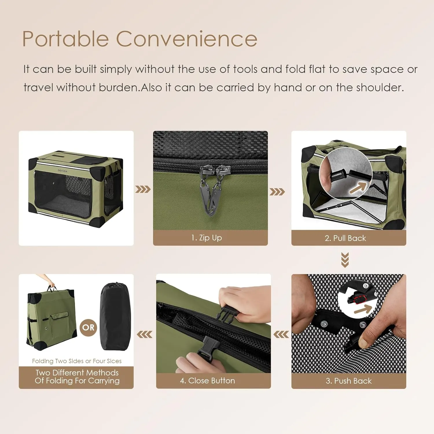 EHEYCIGA Collapsible Dog Crate 36 Inches, Portable Travel Crate for Large Dogs, Soft Foldable Pet Kennel with 4-Door Mesh Windows Indoor & Outdoor, Green