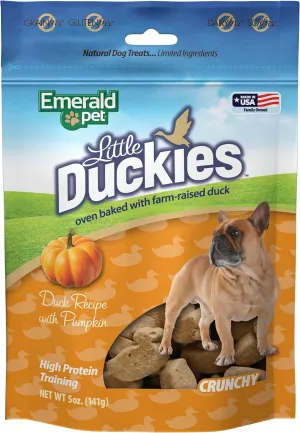 Emerald Pet Little Duckies Duck Dog Treats  Crunchy and Tasty Natural Dog Treats Made with Protein-Rich Roasted Duck Meat  Healthy, Grain Free Dog Treats Made in The USA  Pumpkin, 5 oz