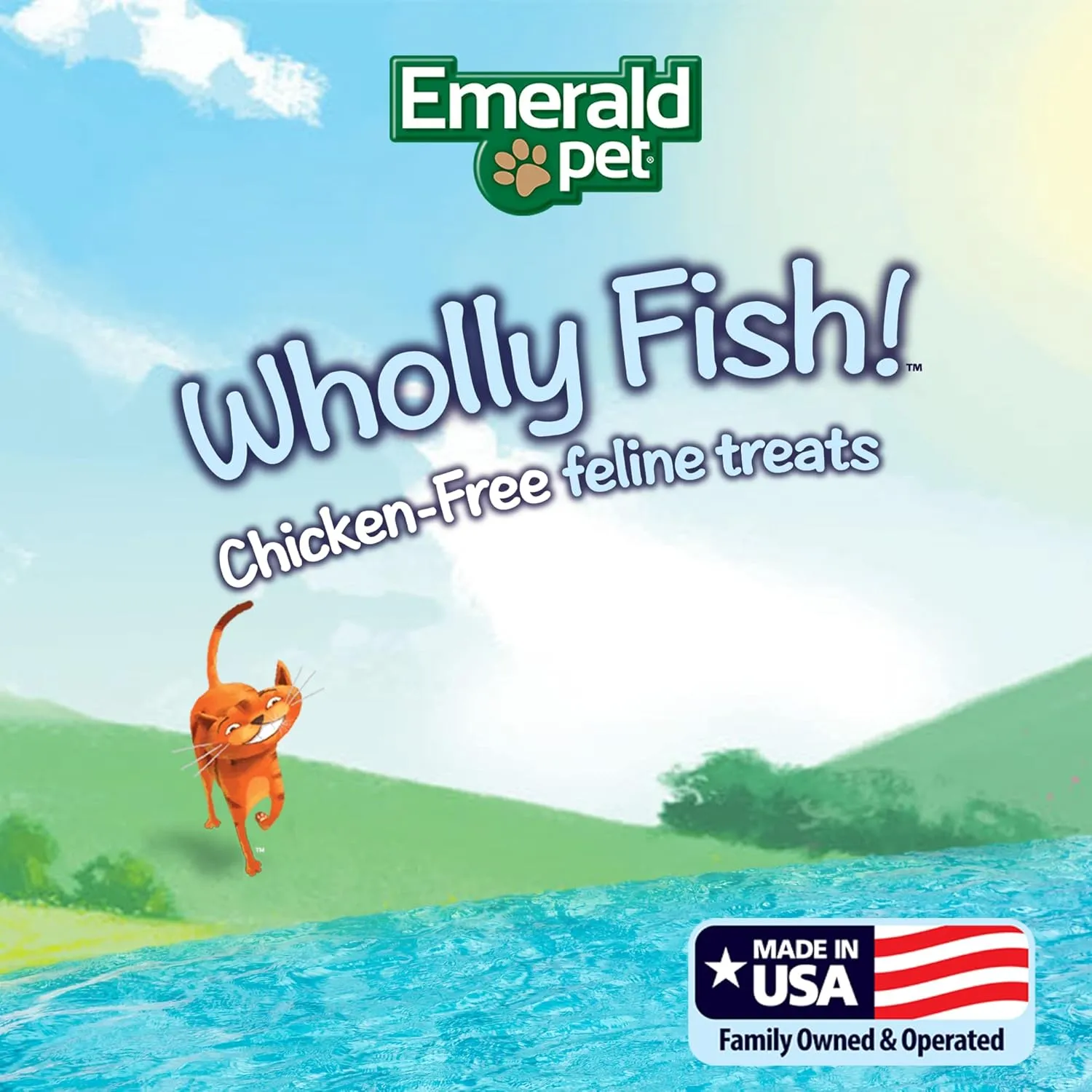 Emerald Pet Wholly Fish! Chicken-Free Feline Treats, Salmon Recipe  Tasty and Crunchy Salmon Cat Treats  Chicken-Free, Grain Free, Natural Cat Treats  Made in USA, 3 oz