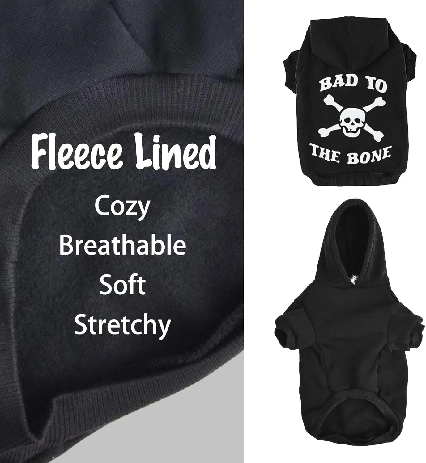EXPAWLORER Bad to The Bone Dog & Cat Sweatshirt Hoodie with Leash Hole, Warm Fleece Pet Outfit for Small Dogs & Puppies, Cozy Soft