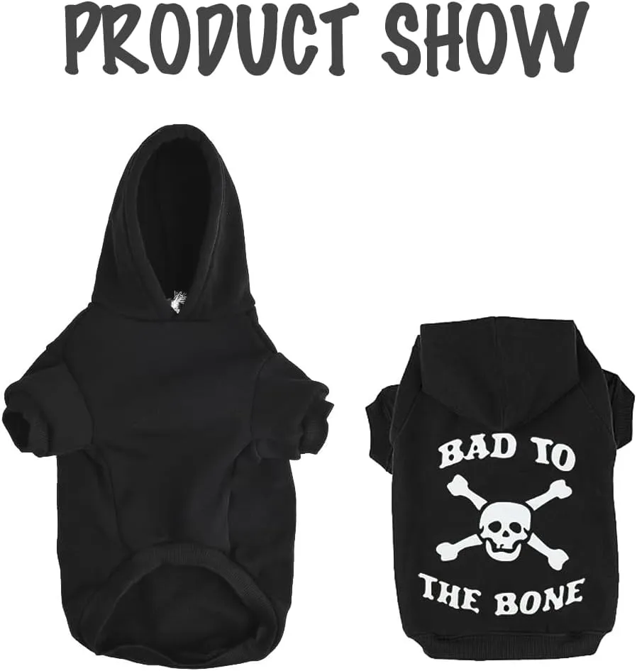 EXPAWLORER Bad to The Bone Dog & Cat Sweatshirt Hoodie with Leash Hole, Warm Fleece Pet Outfit for Small Dogs & Puppies, Cozy Soft