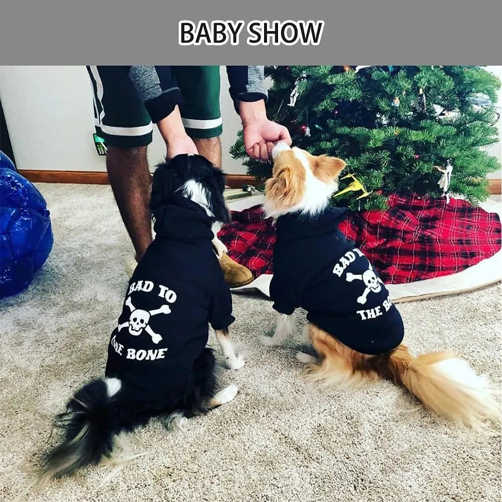 EXPAWLORER Bad to The Bone Dog & Cat Sweatshirt Hoodie with Leash Hole, Warm Fleece Pet Outfit for Small Dogs & Puppies, Cozy Soft