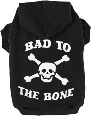 EXPAWLORER Bad to The Bone Dog & Cat Sweatshirt Hoodie with Leash Hole, Warm Fleece Pet Outfit for Small Dogs & Puppies, Cozy Soft
