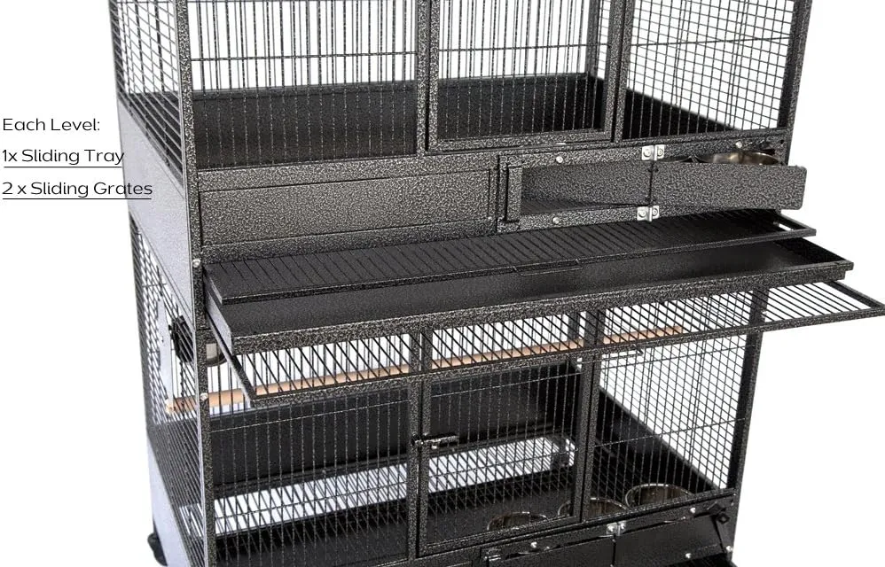 Extra Large Heavy Duty Stacker Breeding Breeder Parrot Aviary Bird Rolling Cage with 1/2" Bar Spacing (Black Vein, Double Stacker)