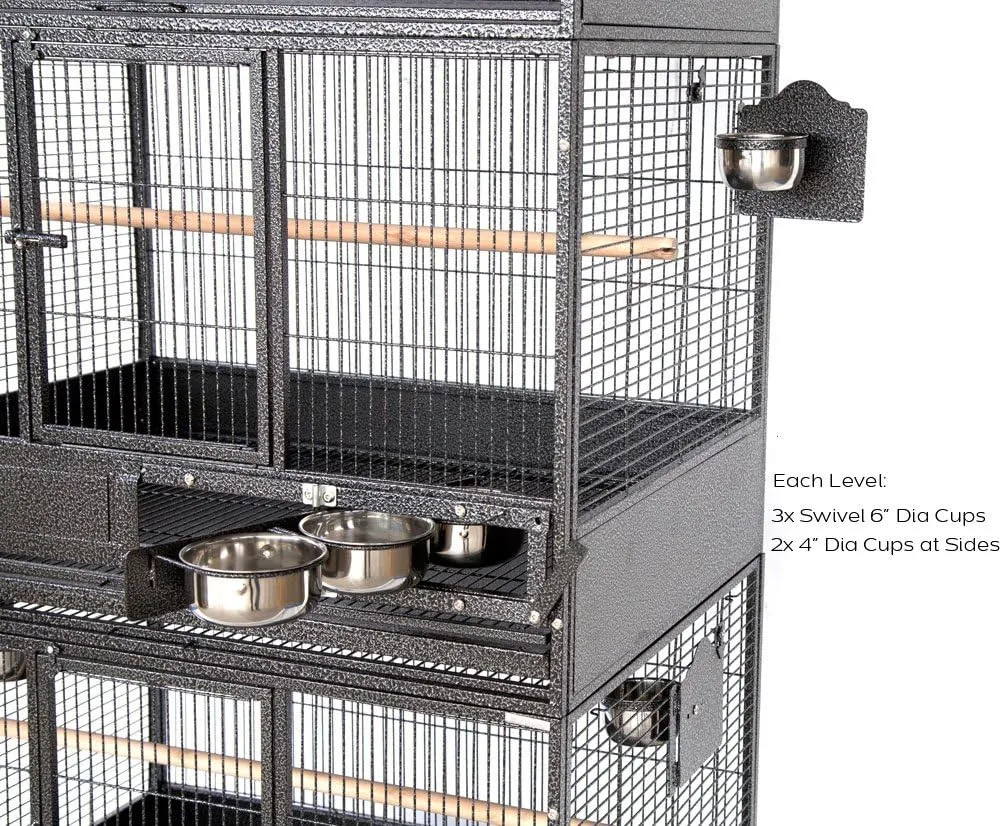 Extra Large Heavy Duty Stacker Breeding Breeder Parrot Aviary Bird Rolling Cage with 1/2" Bar Spacing (Black Vein, Double Stacker)
