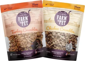 Farm To Pet Cat Treat Crumbles | Single Ingredient Chicken and Turkey Cat Treats, Chicken Snacks - Healthy Cat Treats for Indoor Cats| Kitten Treats - Cat Products (Mix with Wet/Dry Cat Food)