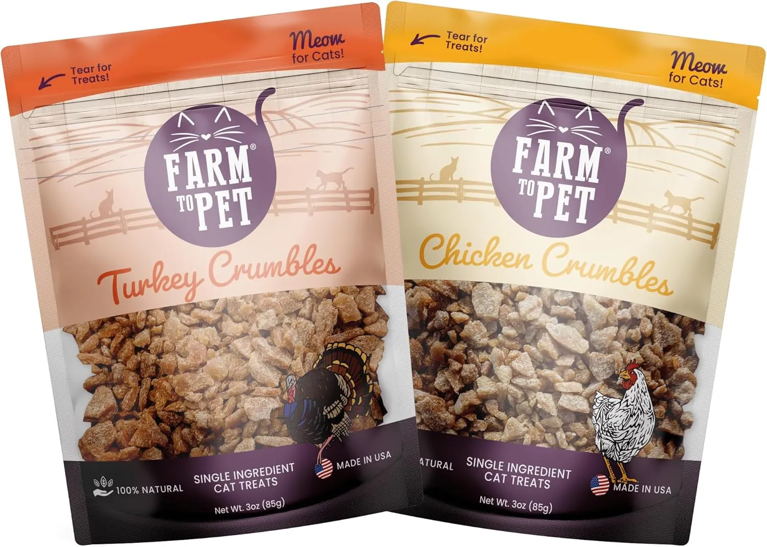 Farm To Pet Cat Treat Crumbles | Single Ingredient Chicken and Turkey Cat Treats, Chicken Snacks - Healthy Cat Treats for Indoor Cats| Kitten Treats - Cat Products (Mix with Wet/Dry Cat Food)