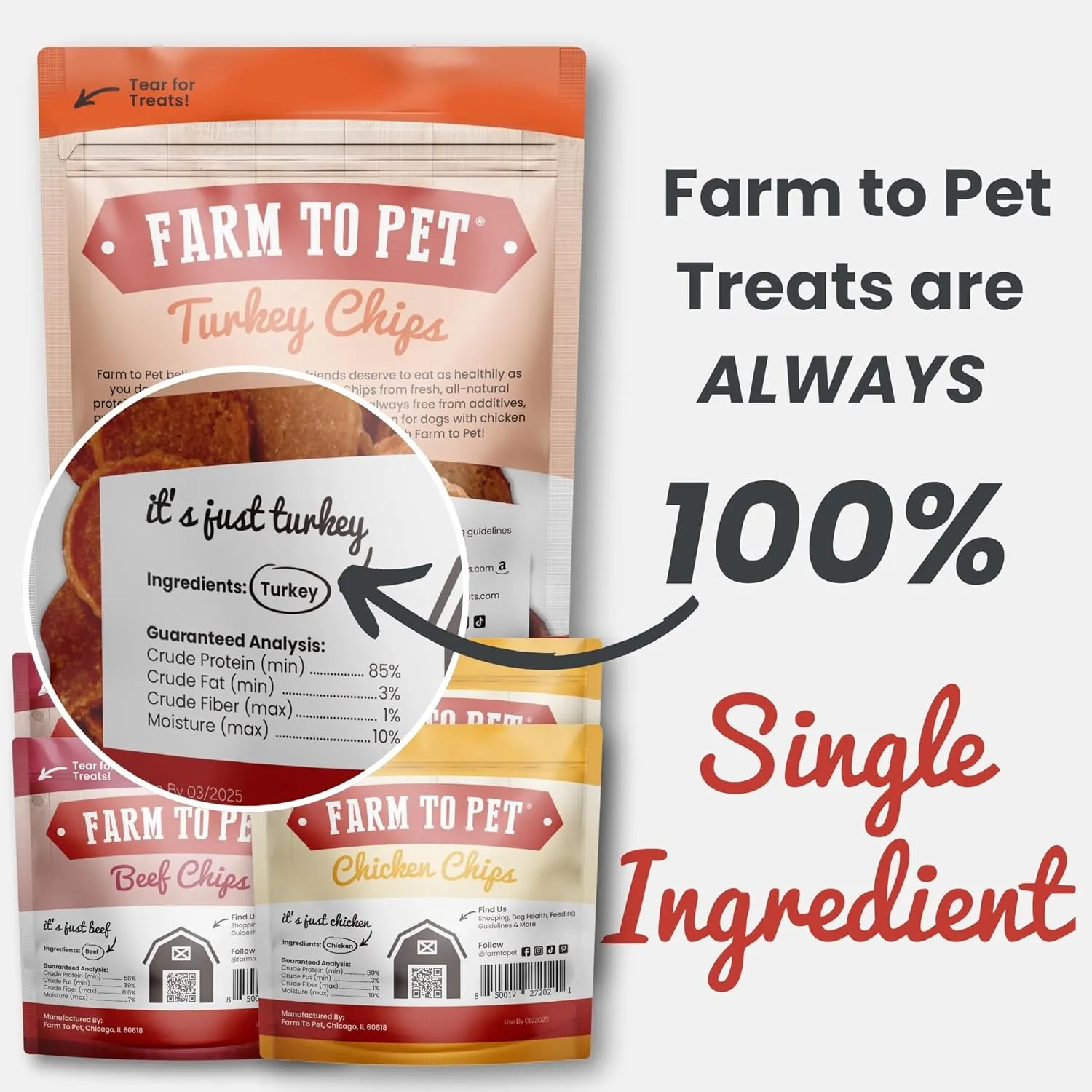 Farm To Pet - Puppy Training Treats Starter Pack Turkey 4oz   2 Chicken & 2 Beef Snack Chips for Small Dogs - Value Pack Treats, 100% All Natural, Single Ingredient, Puppy Essentials Made in USA