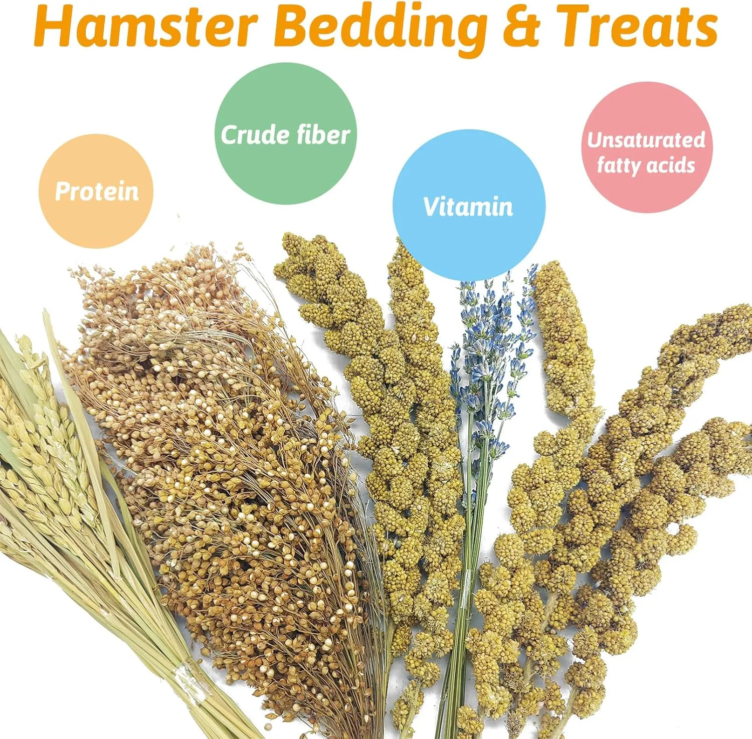 Fhiny Natural Hamster Bedding Mate, Edible Hamster Sprays Flowers & Herbs Gerbil Habitat Enclosure Decor Grain Treats Cage Accessories for Dwarf Syrian Hamster Gerbil Degus Lemming Mice
