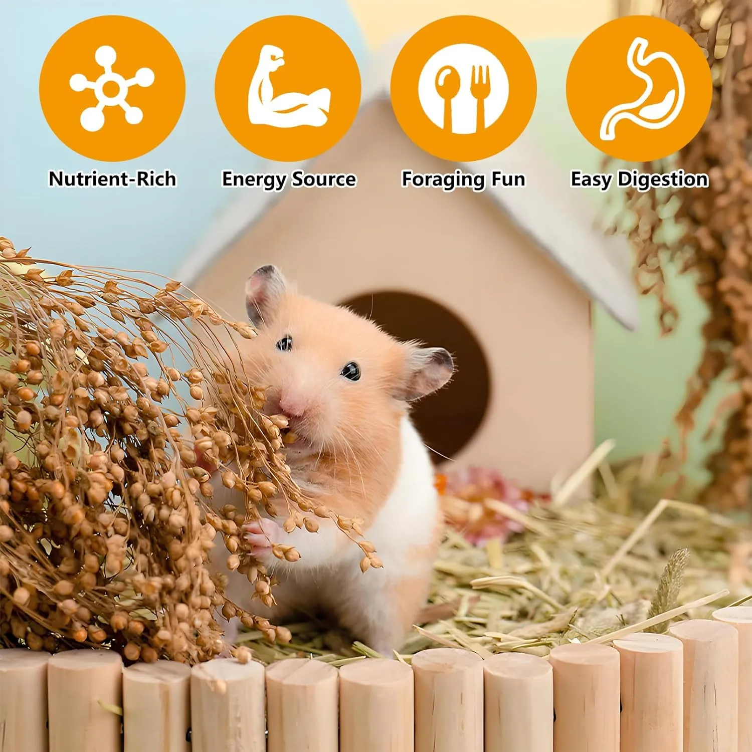 Fhiny Natural Hamster Bedding Mate, Edible Hamster Sprays Flowers & Herbs Gerbil Habitat Enclosure Decor Grain Treats Cage Accessories for Dwarf Syrian Hamster Gerbil Degus Lemming Mice