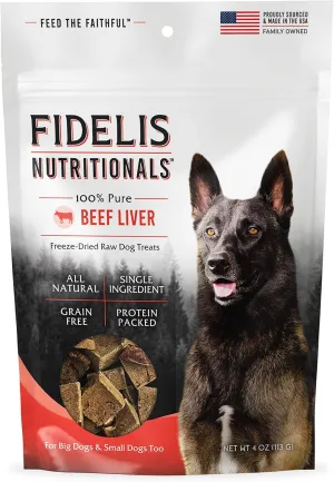 FIDELIS Freeze Dried Raw Dog Treats for Small, Medium, Large Dogs, High Protein, Gluten Free, Healthy Dog Snacks, Perfect Training Treat or Mixer, Puppy & Adult, Made in USA, 4oz, Beef Liver