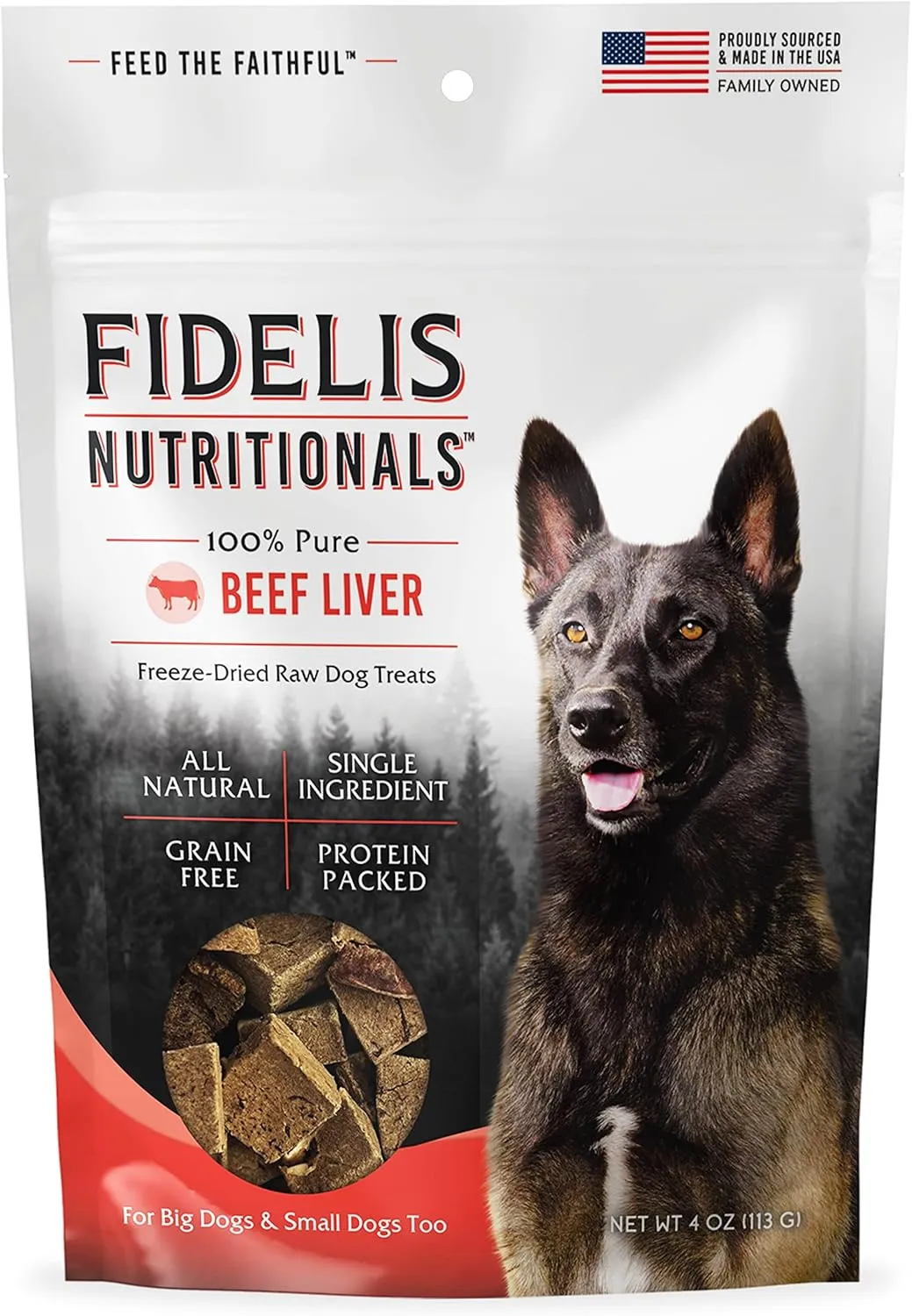 FIDELIS Freeze Dried Raw Dog Treats for Small, Medium, Large Dogs, High Protein, Gluten Free, Healthy Dog Snacks, Perfect Training Treat or Mixer, Puppy & Adult, Made in USA, 4oz, Beef Liver
