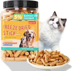 Fish Oil Dog & Cat Treats, Daily Freeze Dried Stick for Pets, Salmon Oil for Skin & Coat Support, Healthy Training Treats or Food Topper, Freeze Dried Salmon Cat Treats