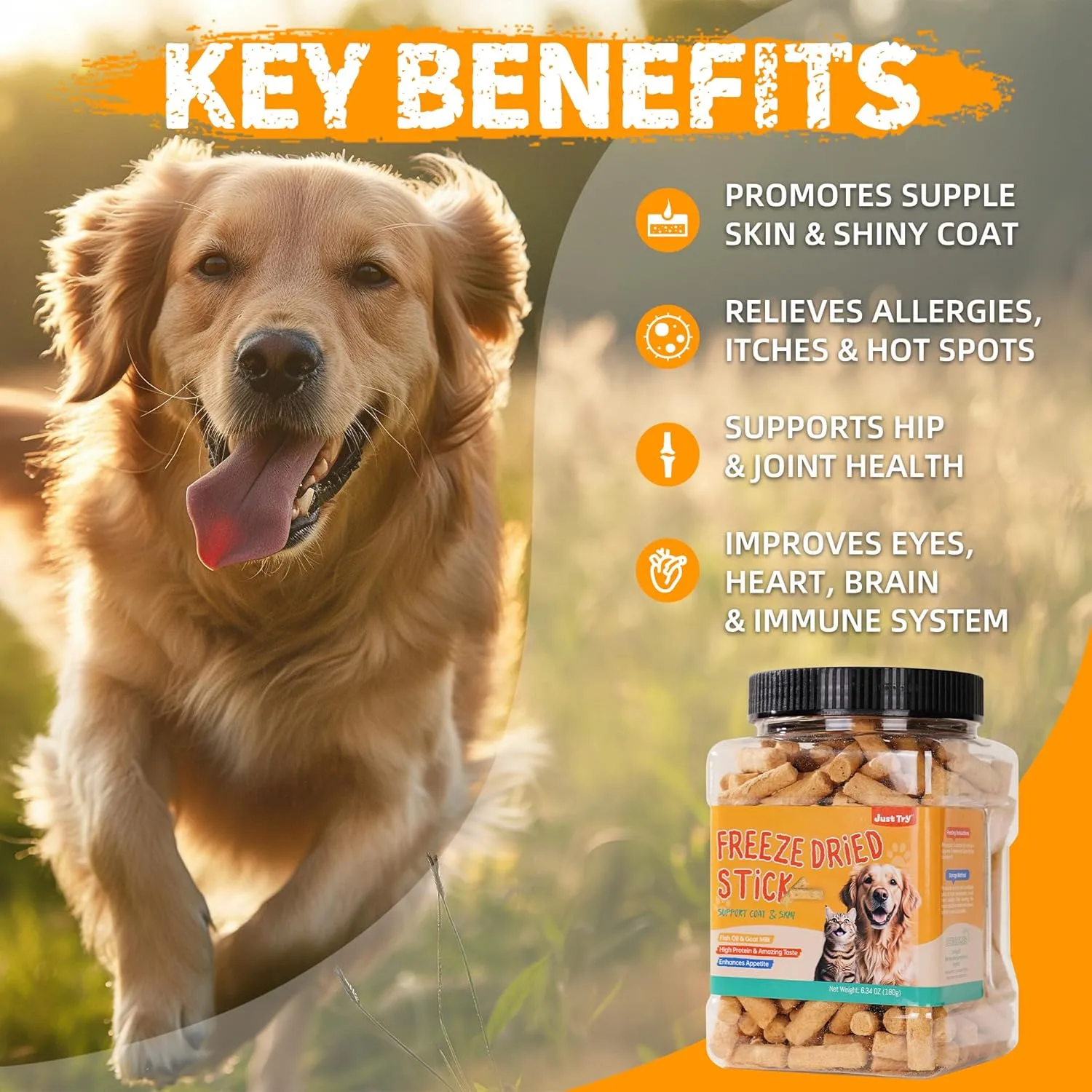 Fish Oil Dog & Cat Treats, Daily Freeze Dried Stick for Pets, Salmon Oil for Skin & Coat Support, Healthy Training Treats or Food Topper, Freeze Dried Salmon Cat Treats