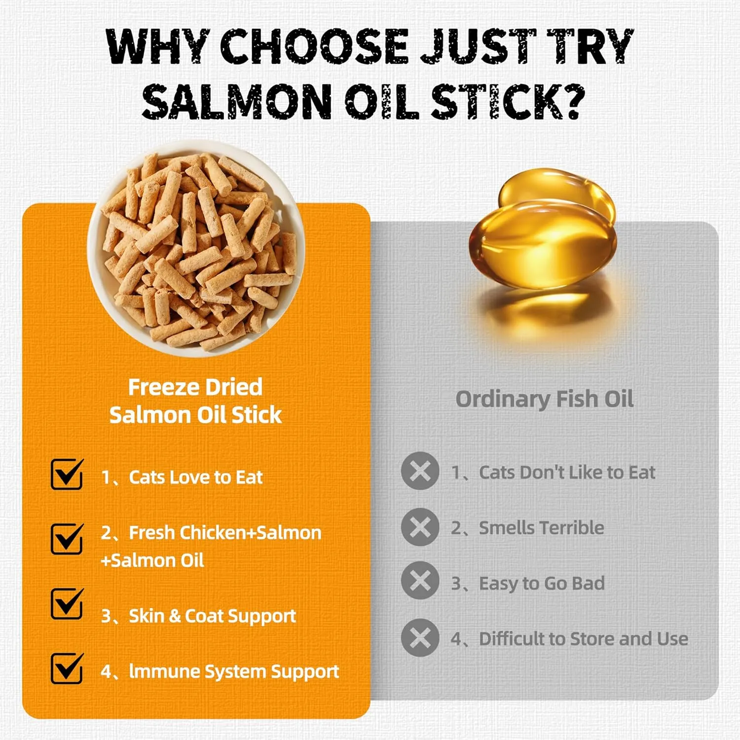 Fish Oil Dog & Cat Treats, Daily Freeze Dried Stick for Pets, Salmon Oil for Skin & Coat Support, Healthy Training Treats or Food Topper, Freeze Dried Salmon Cat Treats