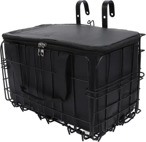 Folding Basket, Basket Front with Removable Liner Bag, Large Iron Mountain Basket for Carrying Pets Fruit Grocery Black