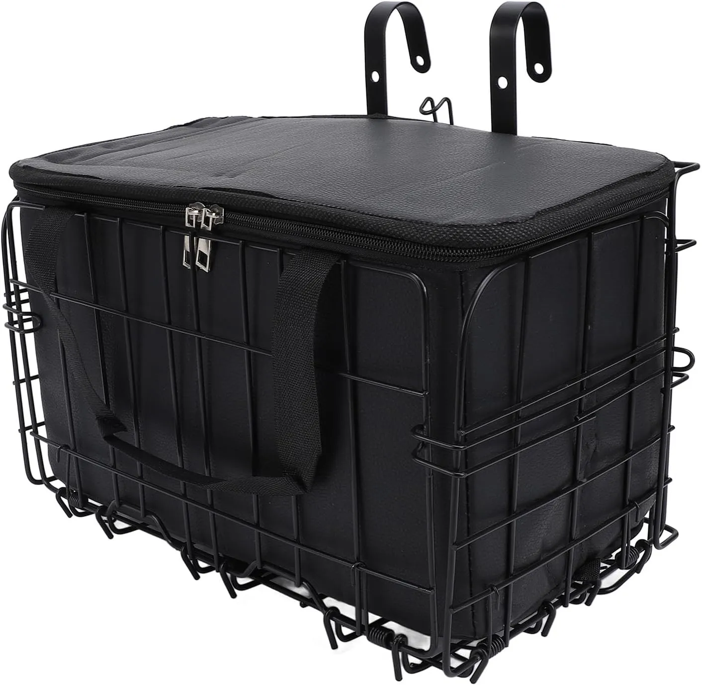 Folding Basket, Basket Front with Removable Liner Bag, Large Iron Mountain Basket for Carrying Pets Fruit Grocery Black