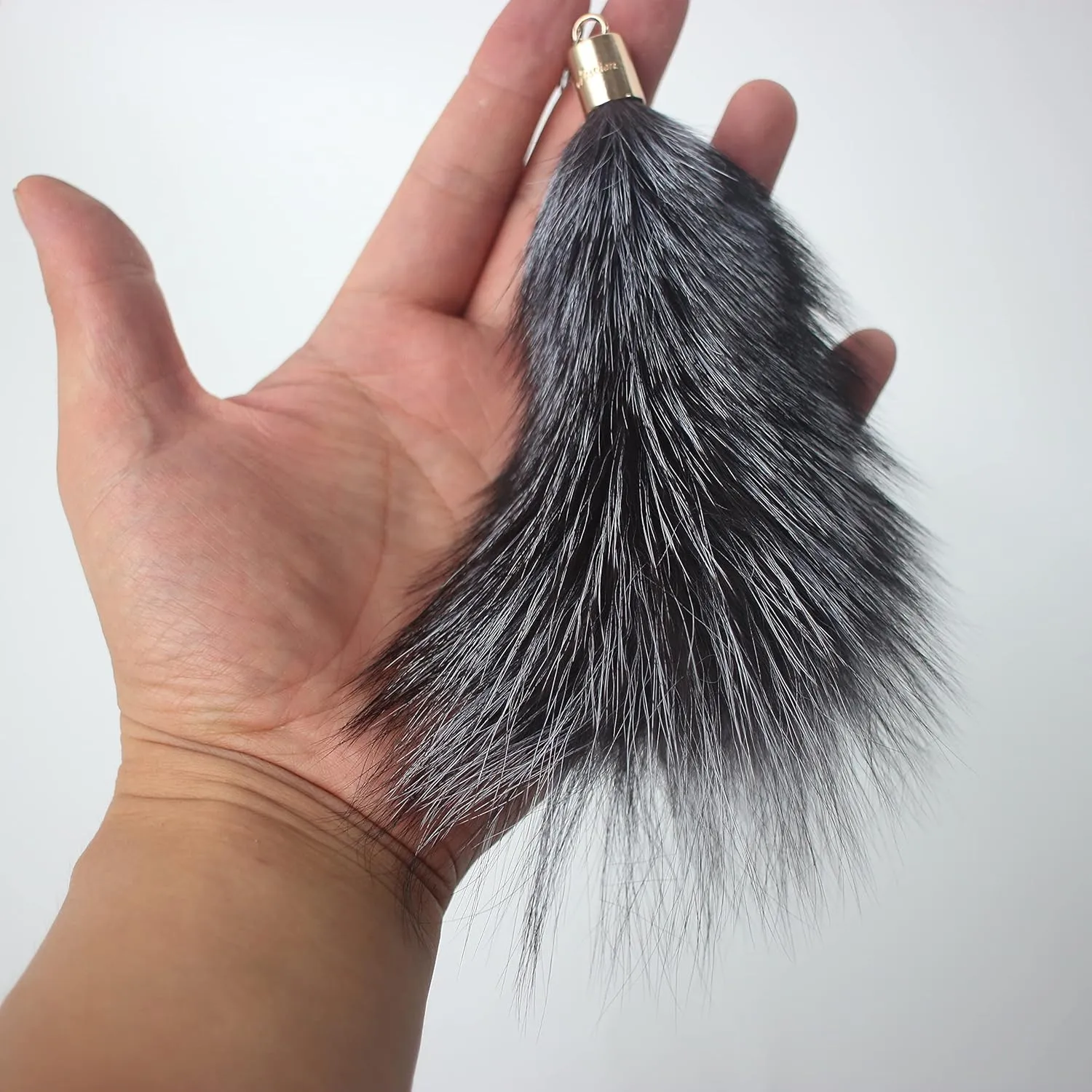 Fosrion Real Raccoon Tail Fur Cat Bites Toy with Three Section Retractable Carbon Fiber Rod (Raccoon) (3 Fox Fur Piece, Only Tail)