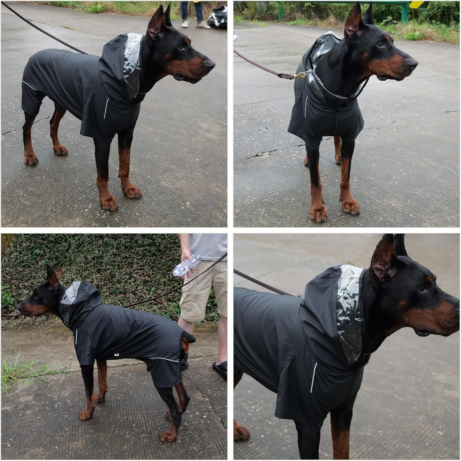 Four-Legged Full Coverage Waterproof Dog Raincoat with Reflective Features Pet Raincoats for Large Medium Small Dogs Black M