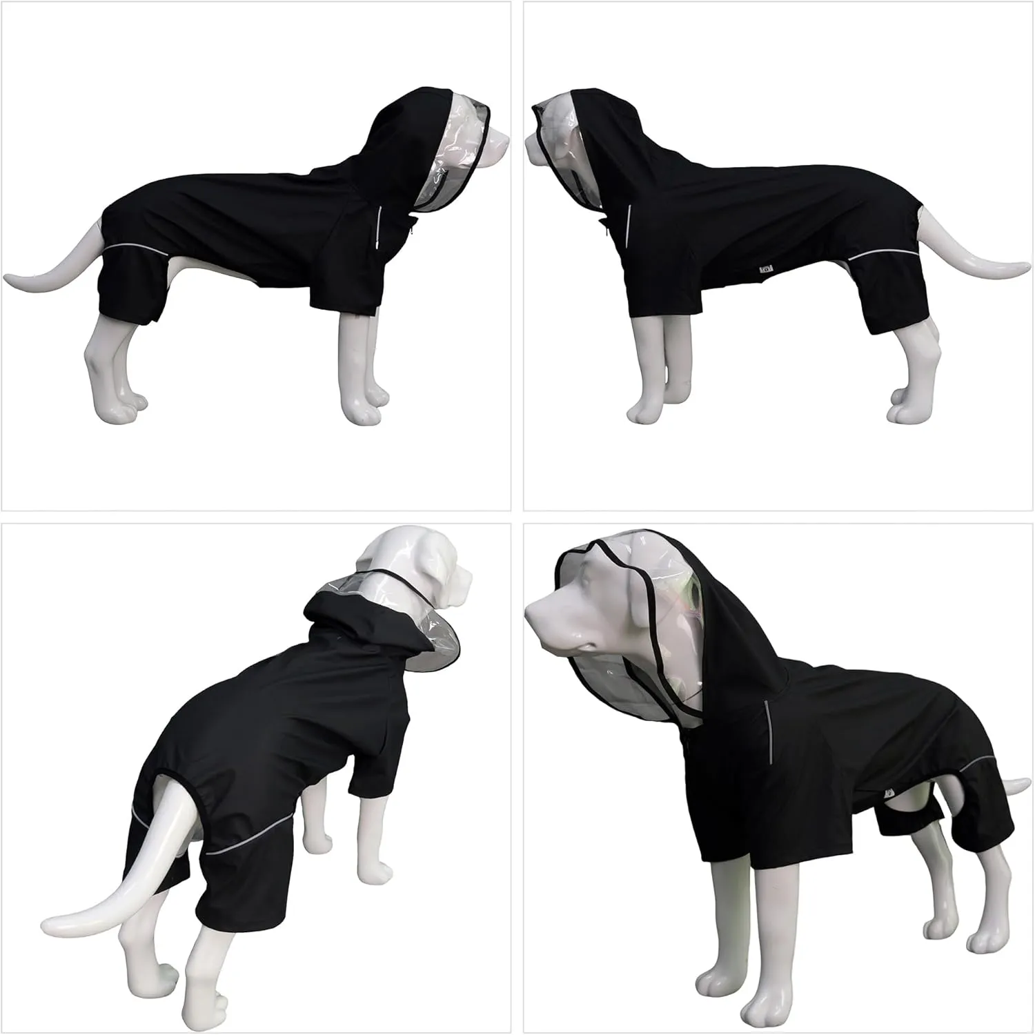 Four-Legged Full Coverage Waterproof Dog Raincoat with Reflective Features Pet Raincoats for Large Medium Small Dogs Black M