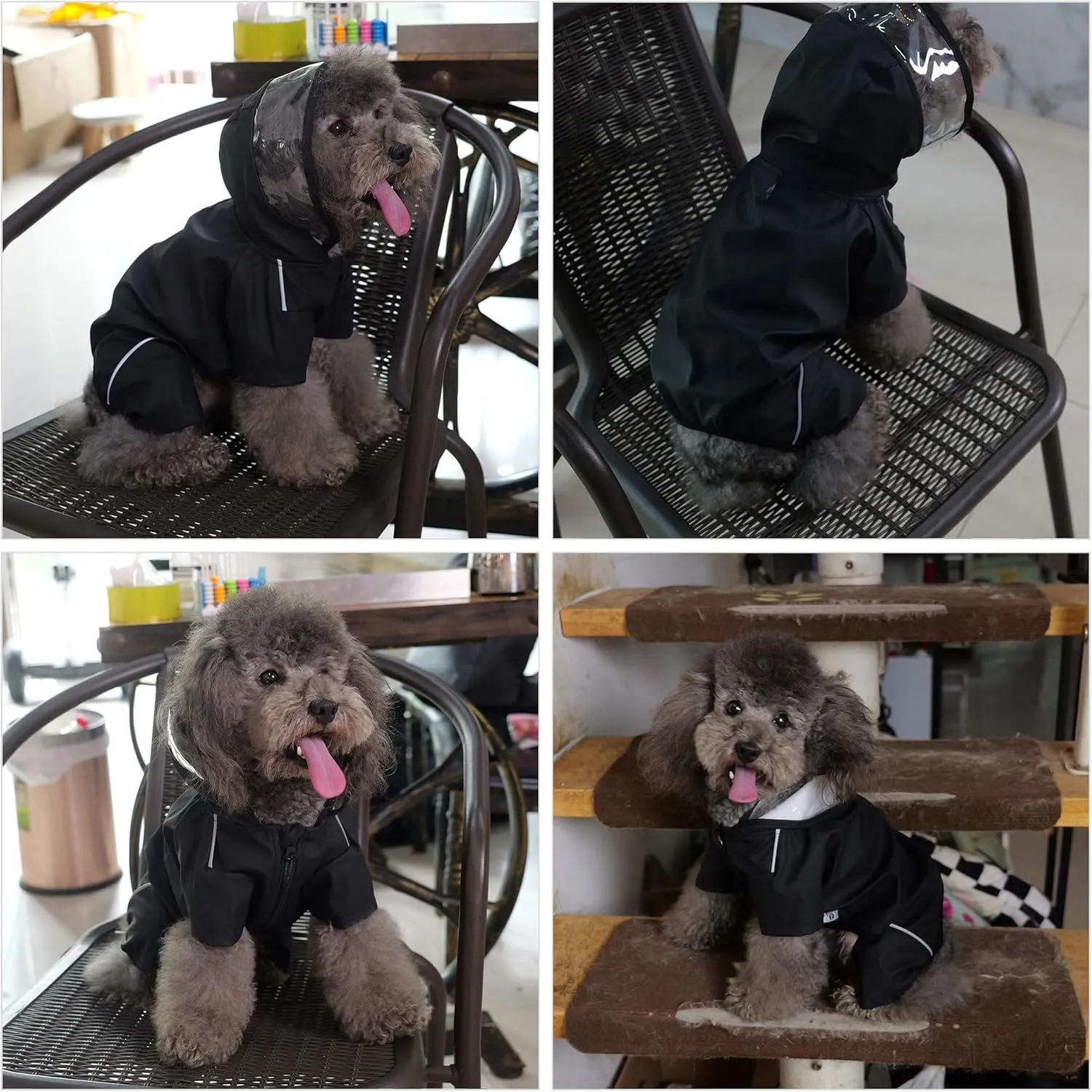 Four-Legged Full Coverage Waterproof Dog Raincoat with Reflective Features Pet Raincoats for Large Medium Small Dogs Black M