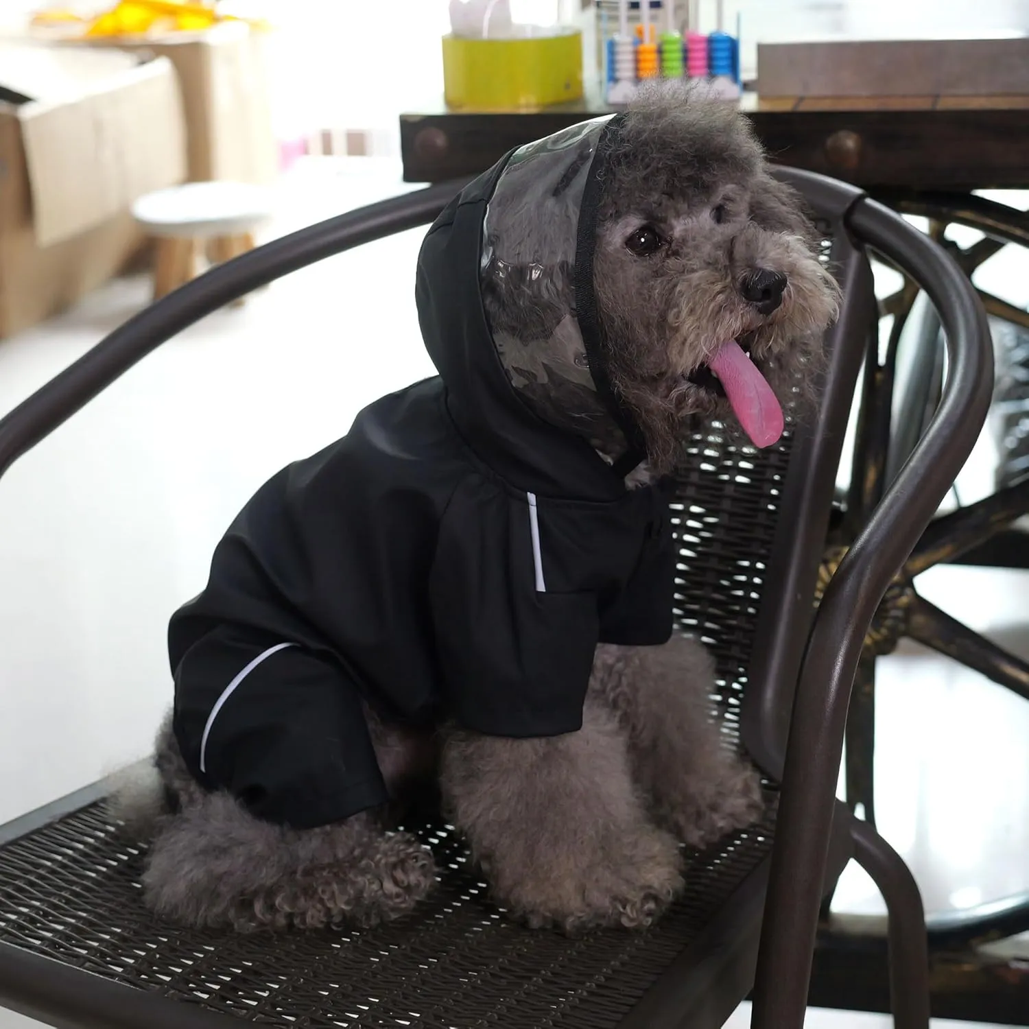 Four-Legged Full Coverage Waterproof Dog Raincoat with Reflective Features Pet Raincoats for Large Medium Small Dogs Black M