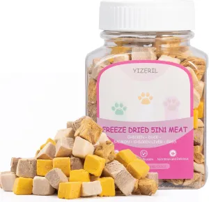 Freeze Dried 5in1 Meat Mix Dog Cat Treats - High Protein Chicken,Duck,Salmon,Egg Yolk & Liver Natural Ingredients Pet Snacks,Grain-Free (5.3oz)