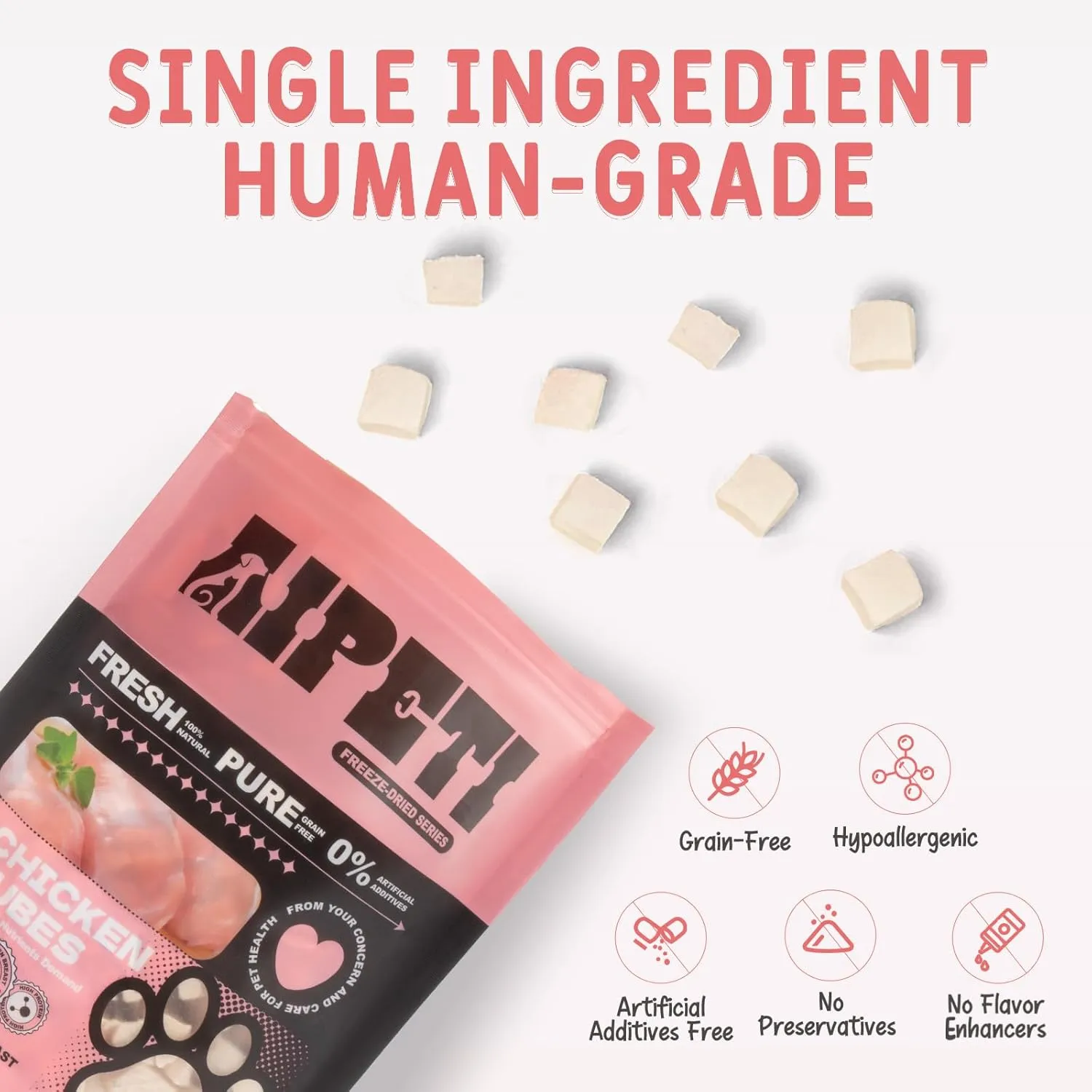Freeze Dried Chicken Breast Treats for Cats & Dogs, Single Ingredient Training Snacks, 100% Human Grade, High Protein, Low Fat for Healthy Muscles, Weight Management & Grain Free